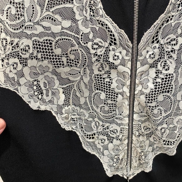 Sandro / lace panel stretch zip Two Tone Sweater knit dress - Picture 3 of 6